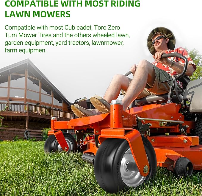 AR-PRO (2-Pack) 11x6.00-5 Flat Free Tire and Wheel - Universal 11x6-5 Solid Rubbe Riding Lawn Mower Tire with Rim - With 5.9"-8.1" Centered Hub and 3/4" Bushings - Fit Most Zero Turn Mowers