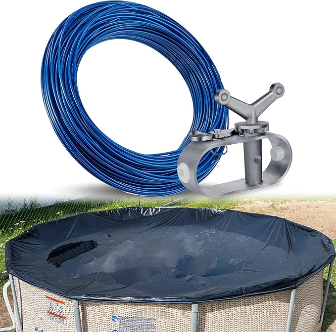 131ft Pool Cover Cable and Winch Kit Pool Covers for Above Ground Pools 10x16 Pool Cover Cable for Securing Above Ground Swimming Pool Covers(Blue)