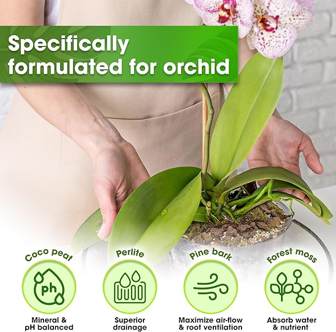 DUSPRO 2QT Orchid Potting Mix with Moss Pine Bark Mulch Perlite Stone & Coco Peat Natural Ingredients, Orchid Repotting Kit Drainage Indoor Potting Medium Great for Plant Root Climbing & Expanding
