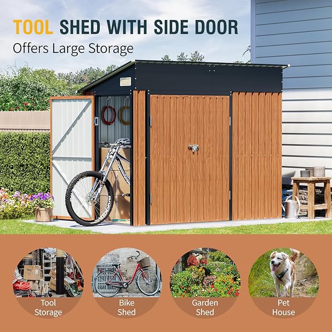 8x4 Ft Outdoor Storage Shed, Metal Garden Shed with Triple Lockable Doors & Vent, Multi-Used Shed for Backyard, Patio, Lawn and Tool & Bicycle Storage