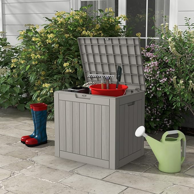 Mars Villa 31 Gallon Outdoor Storage Box, Waterproof Deck Box, Outside Storage Bin for Patio Furniture Cushions, Pool Supplies, Garden Tools, Weatherproof, Grey