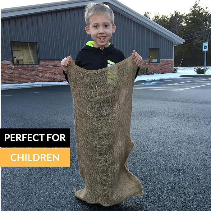 All Natural Reusable Jute Burlap Sacks 24" x 40" | Potato Sack Race Bags for Kids & Adults | Perfect Birthday Party Game | Biodegradable Food Storage | Shrub & Plant Frost Protection (Set of 4 Sacks)