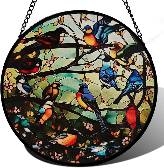 Colorful Hummingbird Suncatcher -7.9 in Stained Glass Window Hanging Sun Catcher Garden Decor