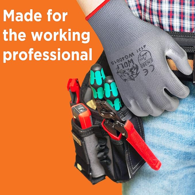 WOLF Polyurethane Palm Coated Nylon Shell Work Gloves, Construction, Mechanic, Warehouse, Yard Work, Gardening