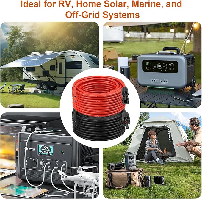XRDS -RF Solar Extension Cable 8AWG, 3FT Red & Black Solar Panel Wire with Solar Connectors, PV Wire with Disconnect Wrenches & Extra Male/Female Connectors for RV, Camper, Inverter, Off-Grid System