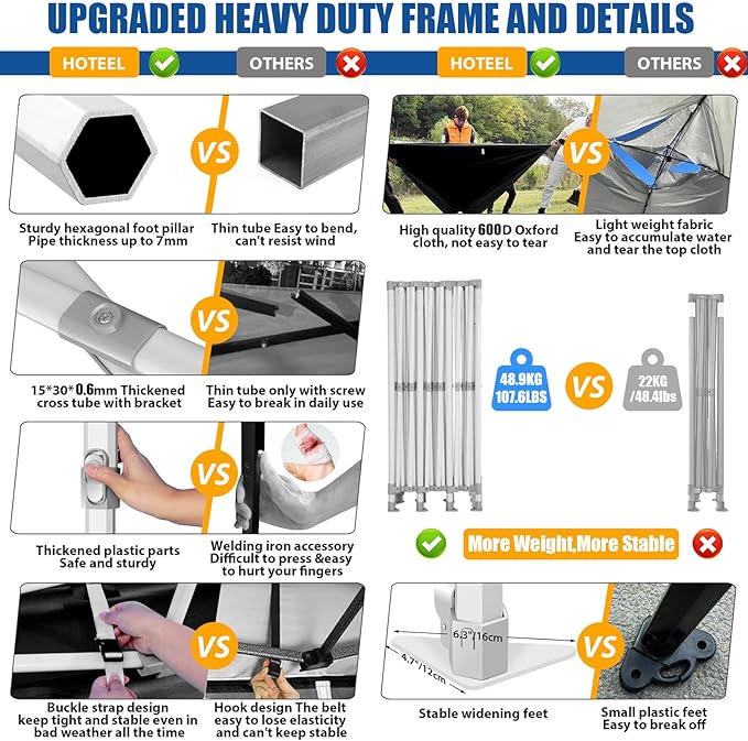 HOTEEL 10x30 Pop up Canopy Tent for Parties, Heavy Duty Easy Setup Tent with 8 Sidewalls, Outdoor Commercial Instant Gazebo for Wedding Event, with Portable Bag & Sand Bags, Black(Hexagonal Frame)