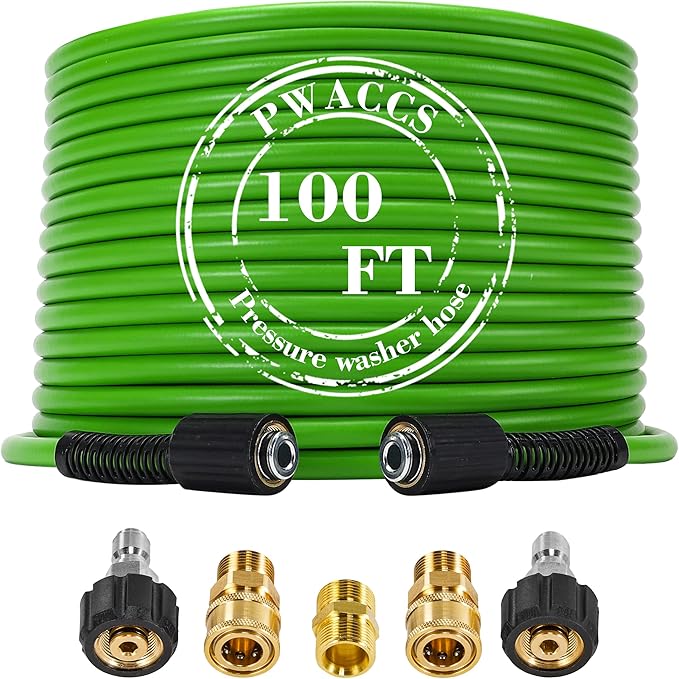 PWACCS Pressure Washer Hose for Power Washer – 3600 PSI Kink Resistant Pressure Washing Extension Hose 100 FT x 1/4" – Universal Electric Power Wash Hose for Replacement – Compatible with M22 Fittings