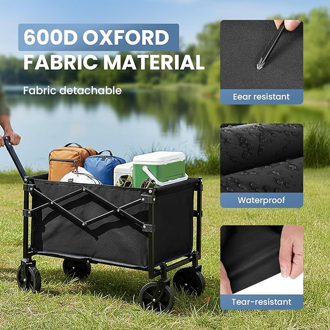 DUMOS Collapsible Wagon with Wheels, 176 lbs Wagons Carts Foldable Wagon Cart with Flexible Handle, Lightweight Portable Folding Utility Grocery Shopping Cart for Grocery Sports Garden Camping