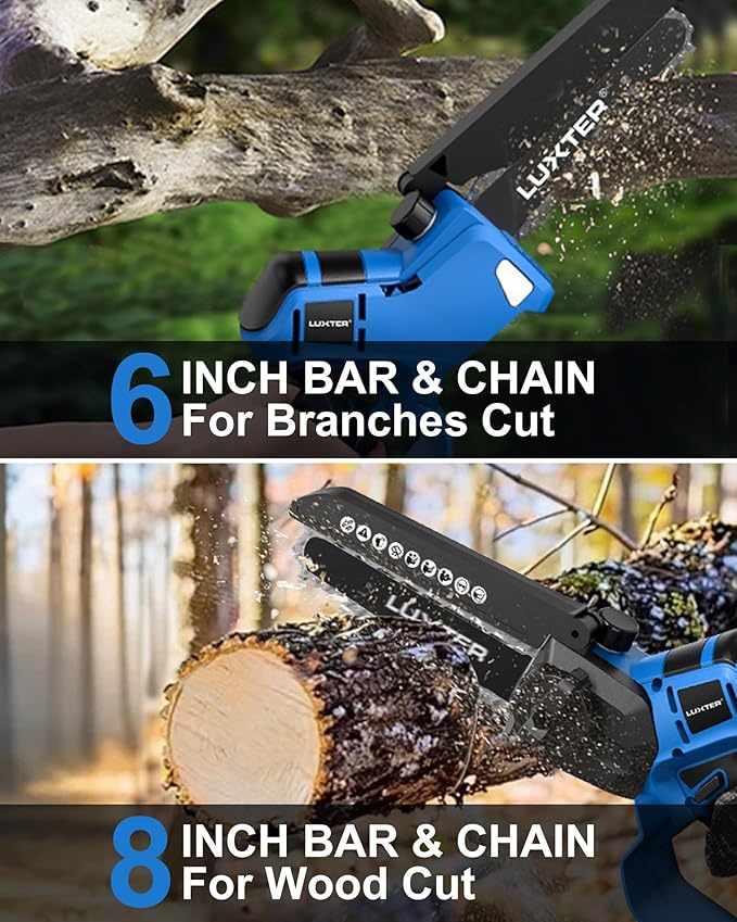 LUXTER Mini Chainsaw Cordless Brushless 8 inch & 6 inch Electric Chain Saw with 2 x 2.0Ah Battery Small Handheld Chainsaw Lightweight for Trimming & Wood Cutting Gardening Power Tool for Man Dad Women