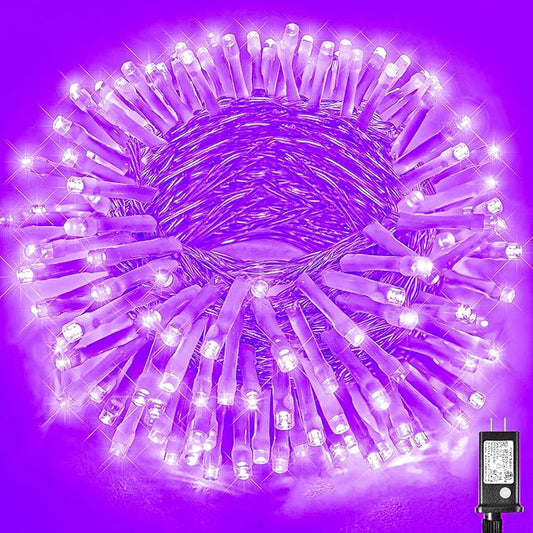Vivideal 200 LED Halloween Lights Outdoor Waterproof 66ft Purple String Lights Clear Wire with 8 Modes Plug in Purple Christmas Light for Tree Party Halloween Decorations