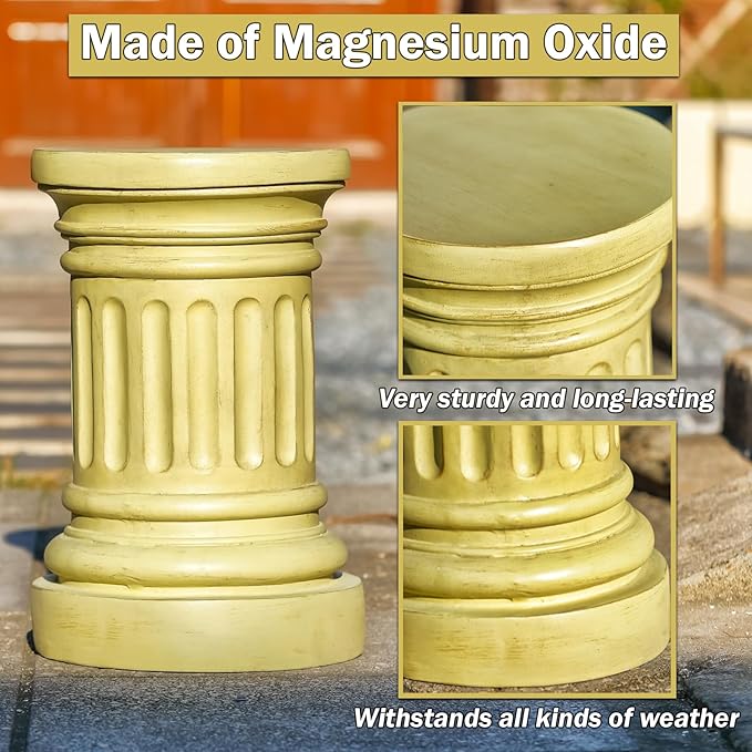 18-inch Tall Garden Pedestal Stand for Indoor & Outdoor Use – Heavy Duty Magnesium Oxide Plant Stand, Weatherproof Outdoor Pedestal for Sculpture, Flower Pots, or Decorative Column for Statues