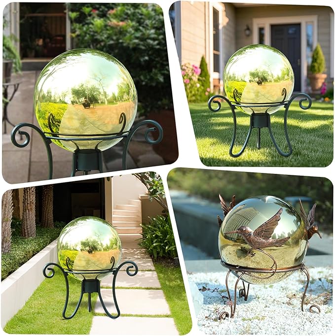 VCUTEKA Gazing Ball, 10" Stainless Steel Mirror Ball Reflective Garden Sphere, Gazing Globe for Home Garden Patio Lawn Outdoor and Indoor Decorative, Golden