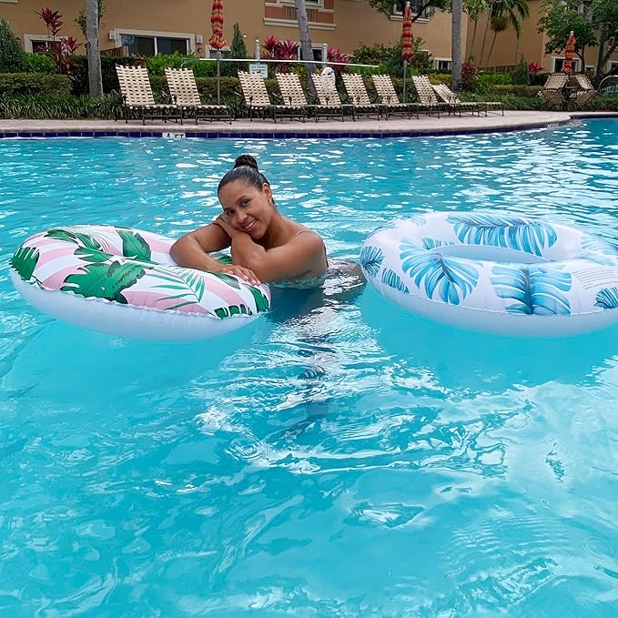 Pool Float for Swimming Pool, Inflatable Swim Tube Floaties for Teens Adults Tropical Leaf Printed Swim Ring Pool Party Decoration