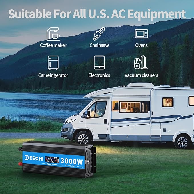 3000 Watt Power Inverter Car/Home 12V DC to 110V/120V AC Converter with 2 AC Outlets, USB & Type-C Port Car Inverter Peak Power 6000W for RV,Truck,Off-Grid Solar System with Remote Controller-Blue
