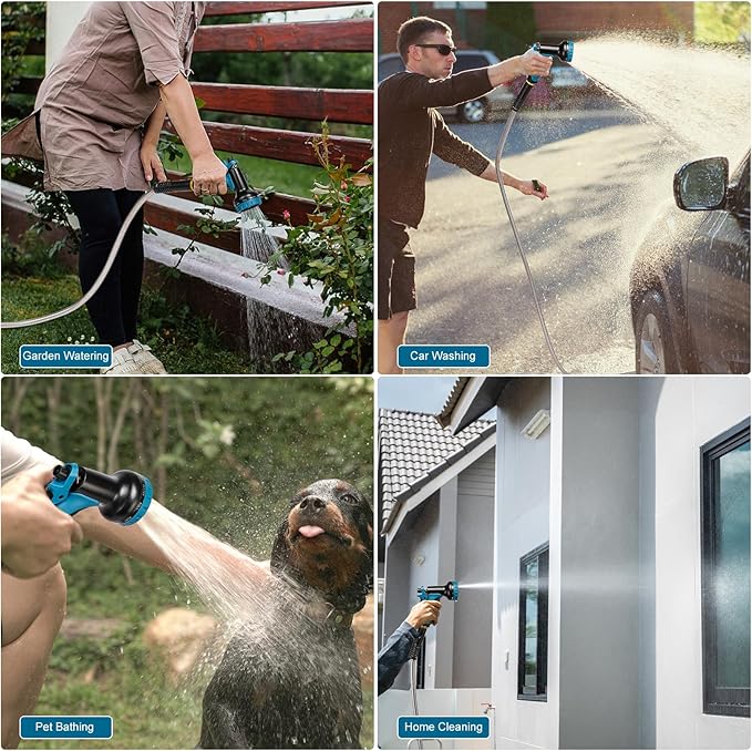 Metal Garden Hose 50 FT, Stainless Steel Hose, Water Hose with 10 Function Nozzle, No Kink & Tangle, Easy to Use & Store, Heavy Duty Lightweight Outdoor Hose