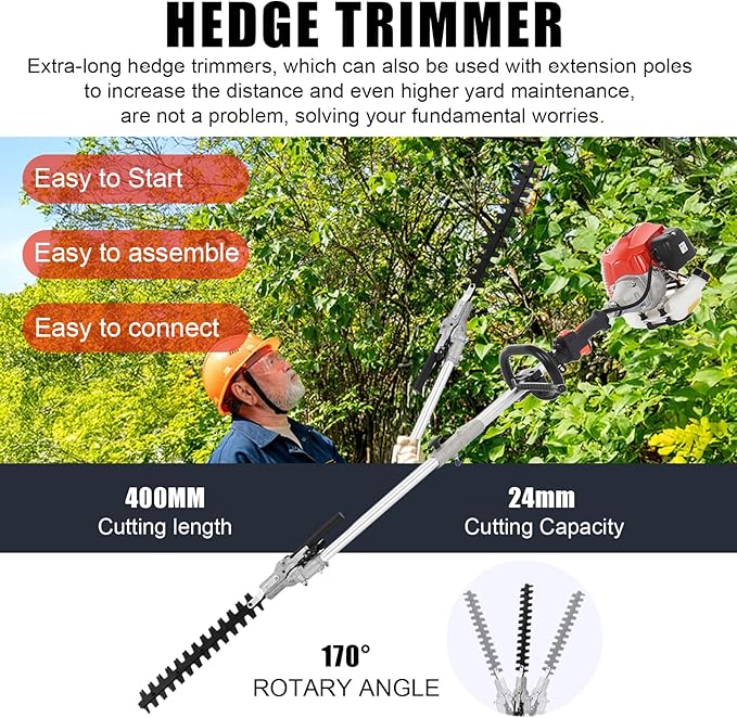 2-Stroke Weed Eater, 52cc Gas Weed Wacker 5 in 1 Gas String Trimmer Multi Functional Garden Trimming Tools with Rubber Handle & Shoulder Strap Brush Cutter for Lawn, Garden and Yard