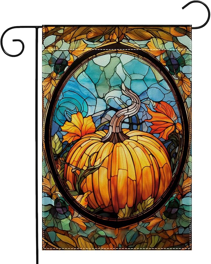 Garden Flags, Garden Flag, Stained Glass Style Pumpkin Maple Leaf Double-Sided Flags for Farmhouse Yard Outdoor Decoration-12 x 18inch (Pumpkin-3)
