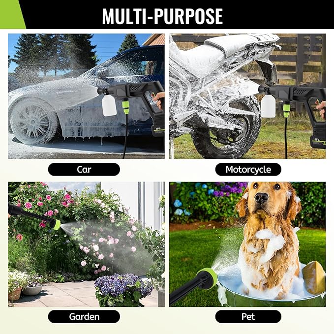 Cordless Pressure Washer Battery Powered, 870 PSI/60 Bar Portable Power Pressure Washer 48V with 6-in-1 Nozzle, Foam Pot, Hose for Garden Car Floor Yard Fence Wall Cleaning