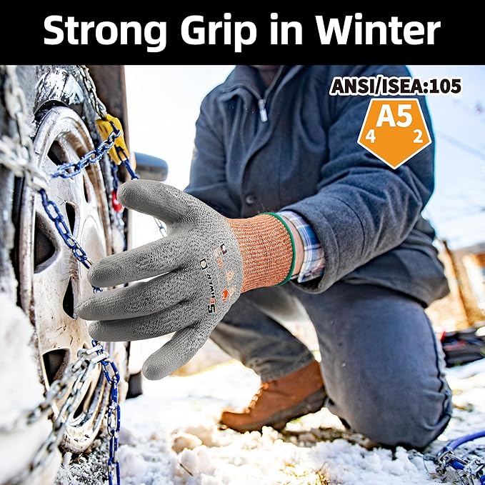 Schwer 12 Pairs Winter Work Gloves, ANSI A5 Cut Resistant Gloves with PU Coating, Freezer Glove for Outdoor Cold Weather, Thermal Insulated, Non Slip, Durable, M, CR3088-W