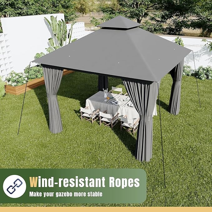 AOXUN Outdoor Gazebo for Patio 10x10, Metal Frame Canopy with Double Roofs, Heavy Duty Party Tent and Shelter with Mosquito Netting and Privacy Screen for Backyard, Lawn, Garden, Deck