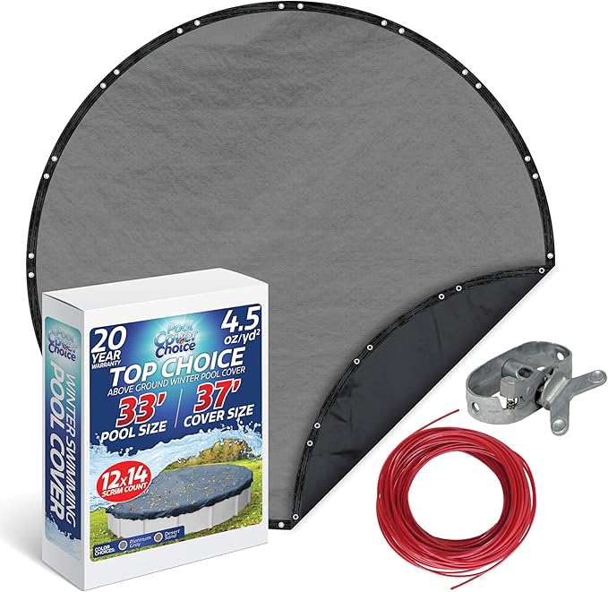 Winter Swimming Pool Cover for 33 ft Aboveground Round Pool Size, Top Choice Series, Solid Material, Color - Platinum Gray, Pool Cover Choice 3033-4CHOICE