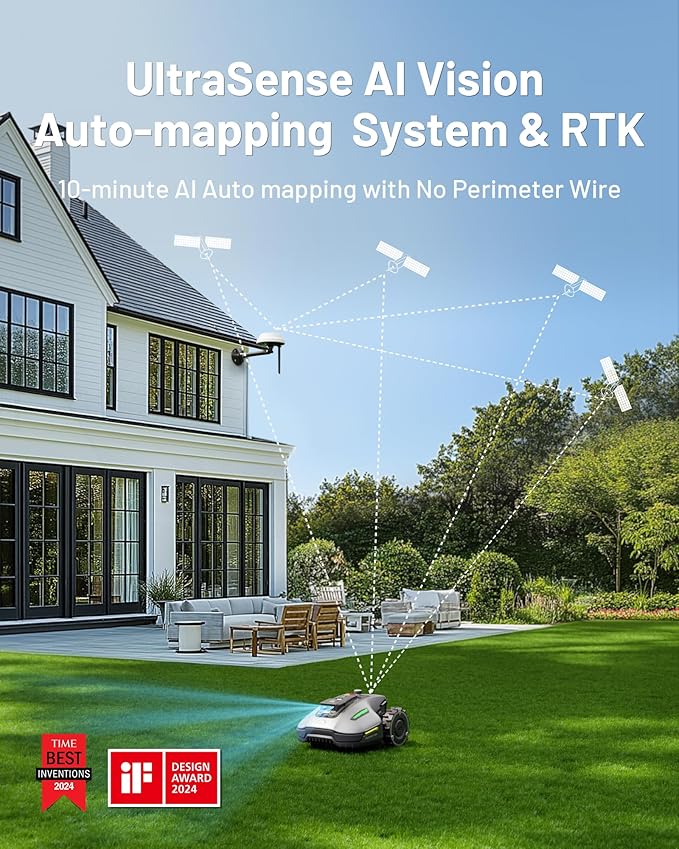 Mammotion YUKA Mini 500H Robotic Lawn Mower Reception 0.12 Acre,Max. 0.25 Acre, Ultrasense AI Vision+ RTK Positioning, Auto Mapping, App Control, 50% Slope, Cutting Height 2''~3.5'', 15 Mowing Zones