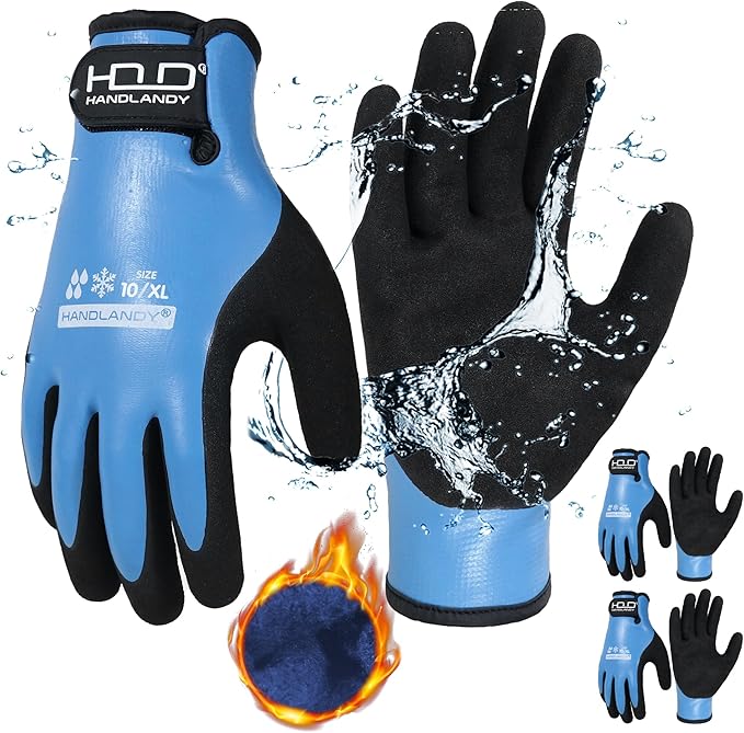 HANDLANDY Waterproof Work Gloves for Cold Weather, Insulated Winter Freezer Work Gloves with Grip for Men & Women