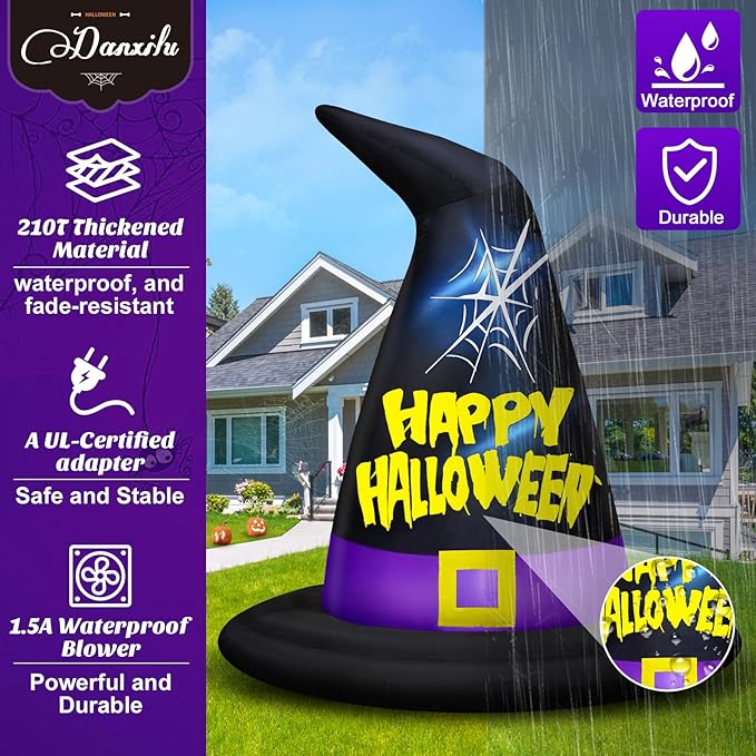 Danxilu 6 FT Halloween Inflatables Outdoor Decorations, Halloween Inflatable Witch Hat Built-in LED Lights Blow Up Yard Decoration for Decor Outside Holiday Party Garden Lawn