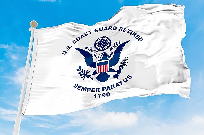 AGAS USA Coast Guard Retired Flag 4x6 Ft - Printed 200 Denier Outdoor Nylon - Double Stitched Edges Canvas Header Brass Grommets - Big Size USCG Coast Guard Retired Flag