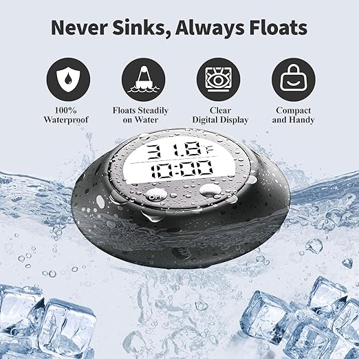 Silicone Cover Ice Bath Thermometer with Timer, Waterproof Floating Water Thermometer for Cold Plunge, Works with Ice Bath Tub Hot Tub Accurate Recovery(Gray)