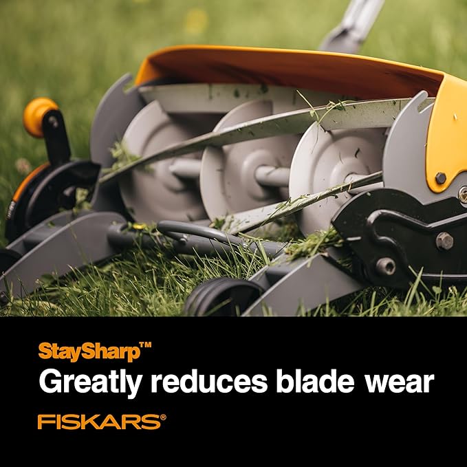 Fiskars Push Mower, Cut Width Manual Reel Mower with No Motor, Eco-Friendly Manual Reel Lawn Care, 18", Black