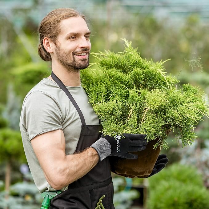 COOLJOB Gardening Gloves for Men, 2 Pairs Breathable Rubber Coated for Garden Weeding Landscaping, Outside Work for Lawn Yard, Men's Xlarge Size, Black & Red