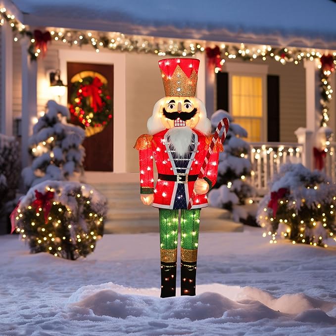 VEIKOU 5 FT Lighted Nutcracker Outdoor Christmas Decorations, Christmas Decoration Outside with 100 Lights, Holiday Outdoor Decor for Yard, Patio, Lawn