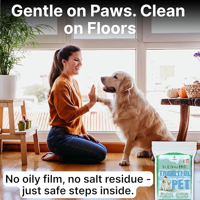 Thawtful Pet Safe Ice Melt – Pet Friendly Ice Melt, Snow Melt – Green Granules with CMA, Melts to −12°F (−24°C) - Driveway Salt & Sidewalk Salt for Ice (10 qt. - 21.3 lb.)