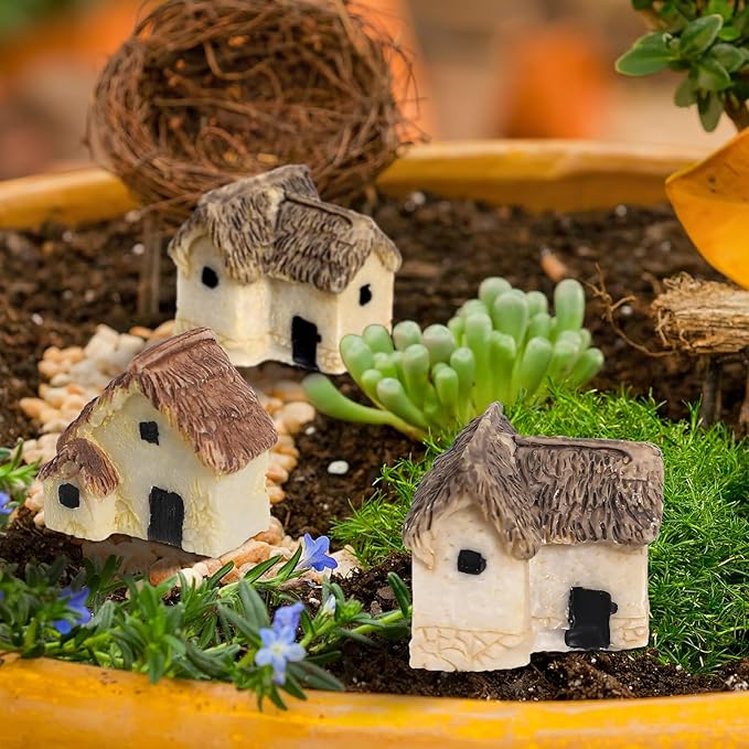 12 Pcs Miniature Fairy Garden Stone House,Mini Fairy Stone Resin House Cottage Statues Sculptures for Micro Landscape Dollhouse Decor