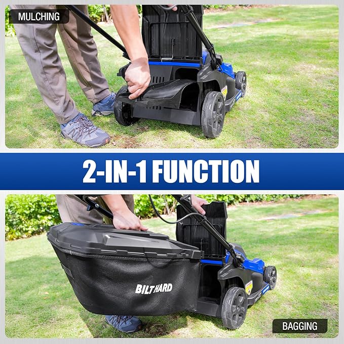 BILT HARD 17'' 40V Cordless Push Lawn Mower, 12'' String Trimmer and Leaf Blower Combo Set, Electric Lawn Mower Set with 3 x 4.0Ah Batteries and Dual Charger