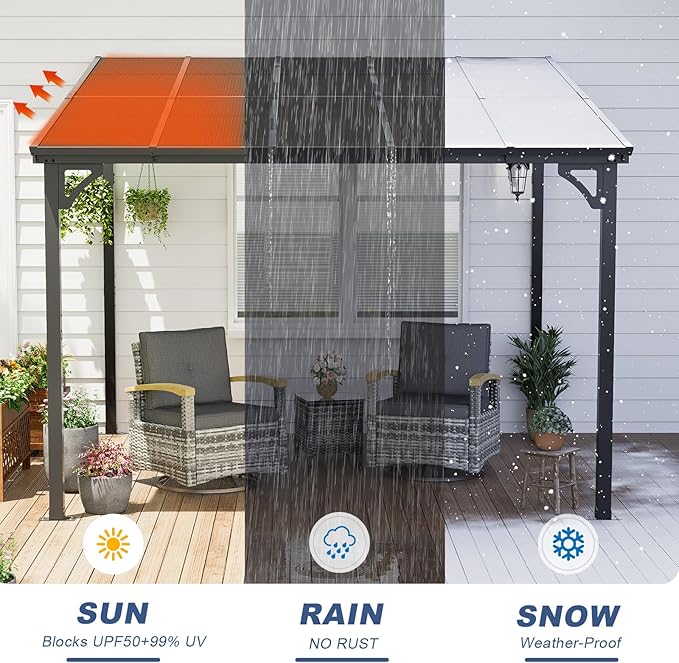 MEISSALIVVE 10' x 10' Wall Mounted Lean to Metal Gazebo with Sloped Roof - Black