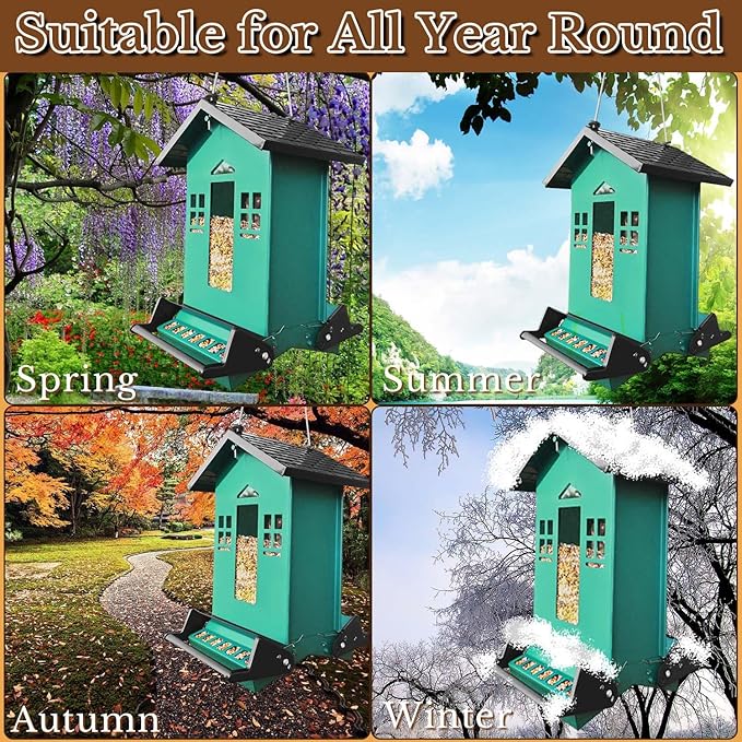 Squirrel Proof Bird Feeder for Outside, Bird Feeders for Outdoors Hanging 5 Lbs Seed, Wild Bird Feeder Large Capacity (Green)