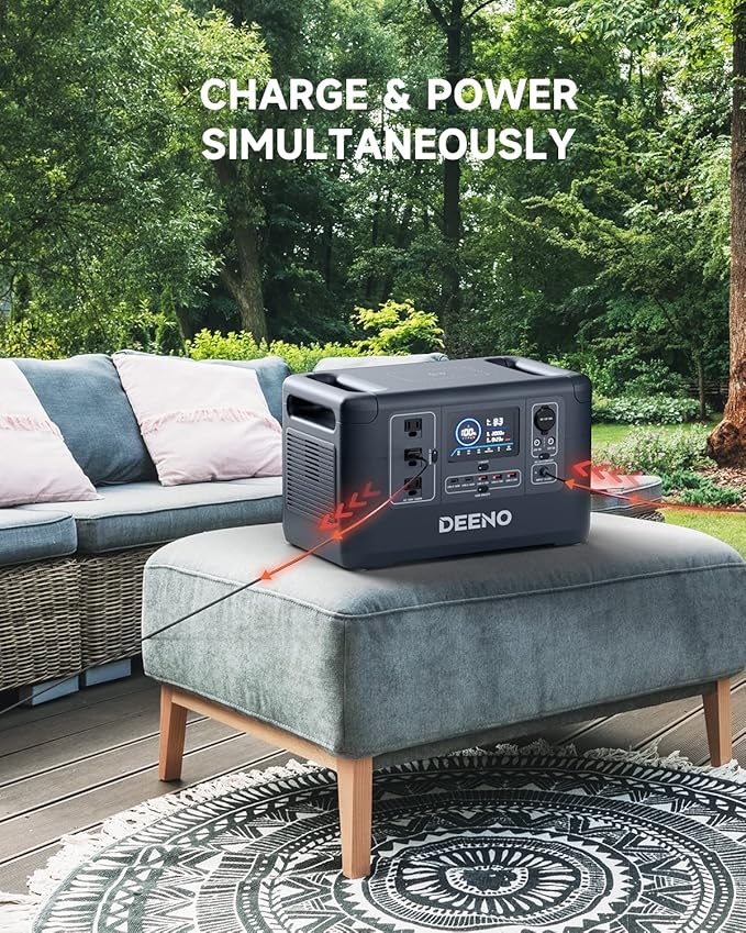 DEENO X1500 Portable Power Station, 6 Hours Charging & Multi-Device Support, 1036Wh LiFePO4 Battery, 1500W Continuous Power, Portable Generator for Emergency Backup, Home, Camping, RVs
