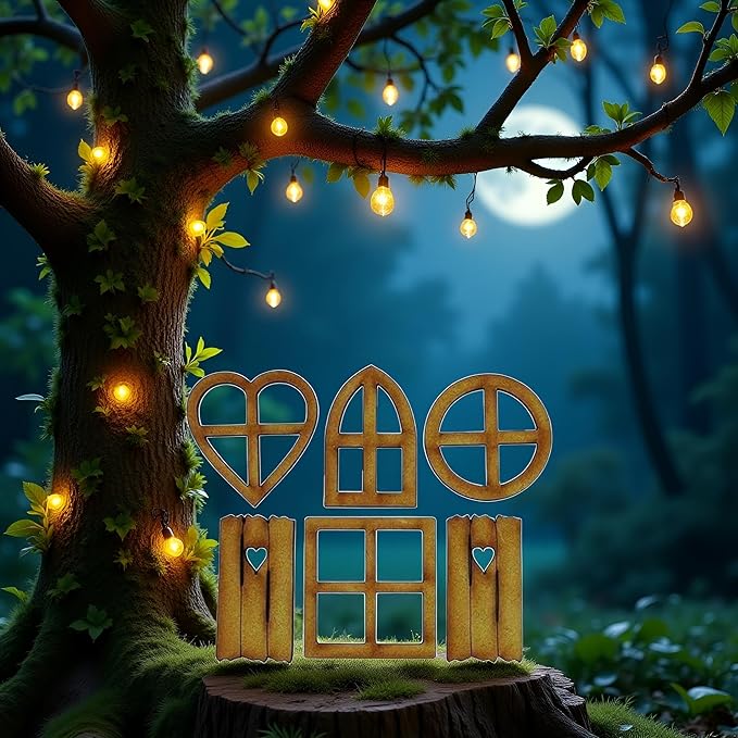 6Pcs Brown Wooden Fairy Garden Door, Blank Door Fairy House Doors and Windows Ornaments Tree Statues for Tree Trunk Yard Decoration, Miniature Gardens Buildings , Garden Sculptures and Statues