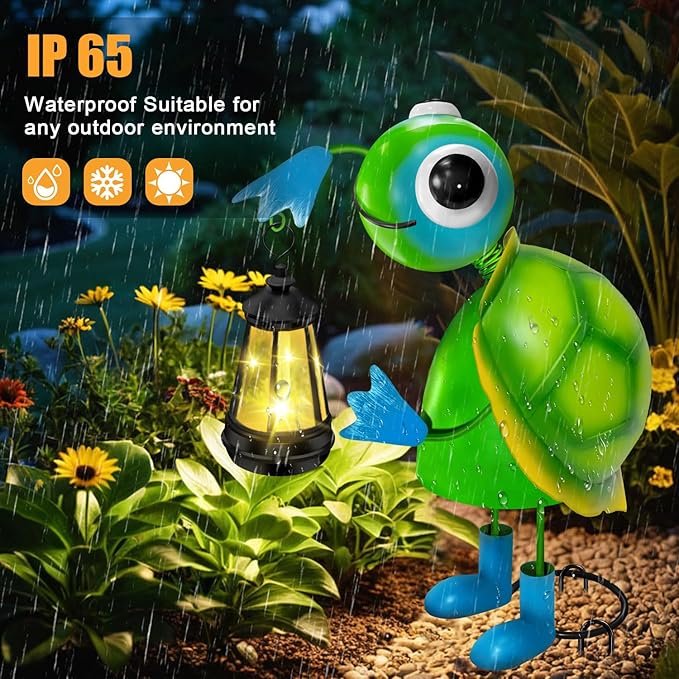 Solar Garden Lights Turtle Statue with Solar Lantern Lights,13.78in Tall Big Metal Turtle Garden Decor,Birthday Gifts for Women Mom,Decorative Stakes for Home Decorations,Patio,Porch,Yard Art,Ornament