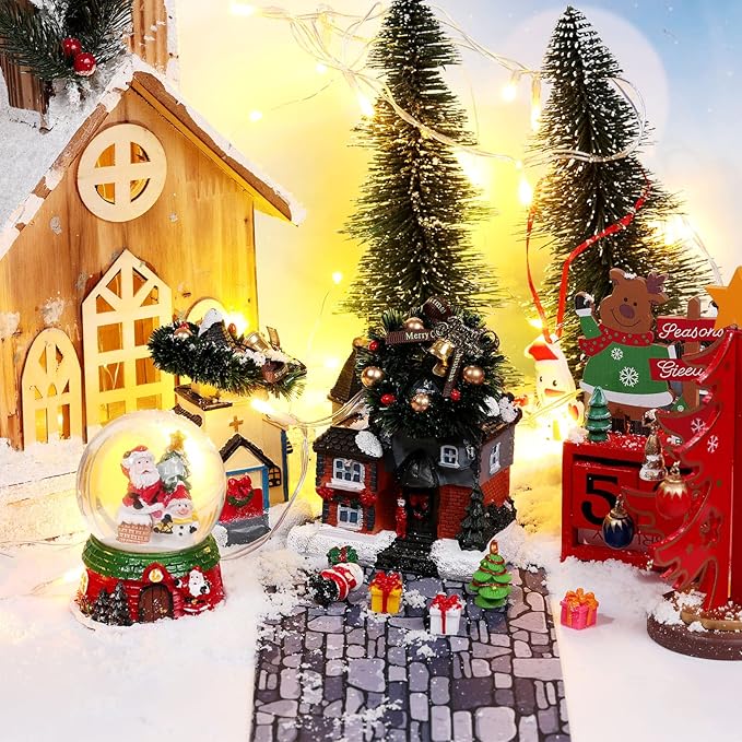 Marspark Christmas Village Accessories 5 x 50 Inch Christmas Miniature Road Village Street Mat Xmas Snow Street Decorations for Little Landscape(Gray Gravel Road Style)