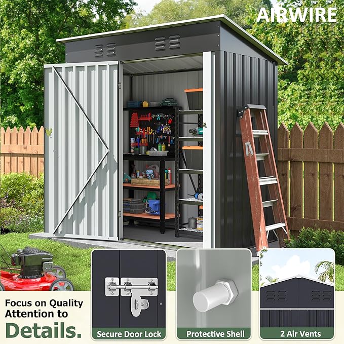 5x3 FT Outdoor Storage Shed, Garden Shed with Updated Frame Structure and Lockable Doors, Metal Tool Sheds for Backyard Garden Patio Lawn, Grey