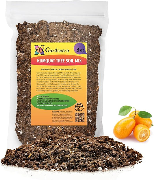 Gardenera's Premium Kumquat Soil Mix - Quick Drain Potting Soil for Growing and Repotting Citrus Japonica - 3 Quart
