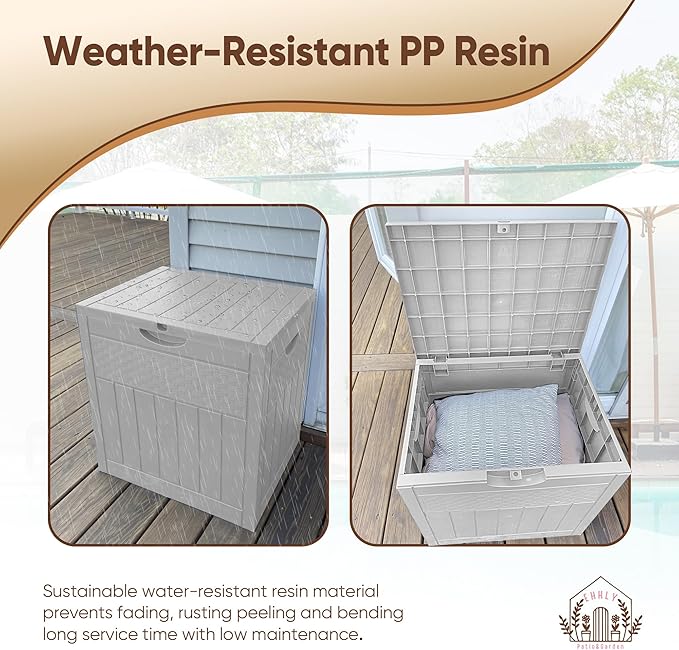 33 Gallon Deck Box Set of 2, Small Outdoor Storage Box Waterproof, Lockable Secure Package Bin Delivery Box for Outside, Patio Cushions Storage Box, Delivery Driver Snack Box for Porch, White