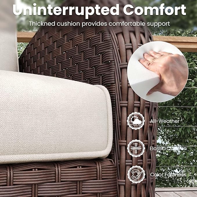 7 Pieces Patio Furniture Sets with Fire Pit Table, Wicker Rattan High Back Outdoor Armchairs Set with 3-Seat Couch, Ottomans and Side Table