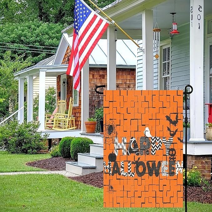 Halloween Garden Flag 12x18 Inch Double Sided Outside Jigsaw Seasonal Farmhouse Yard Festival Outdoor Flag