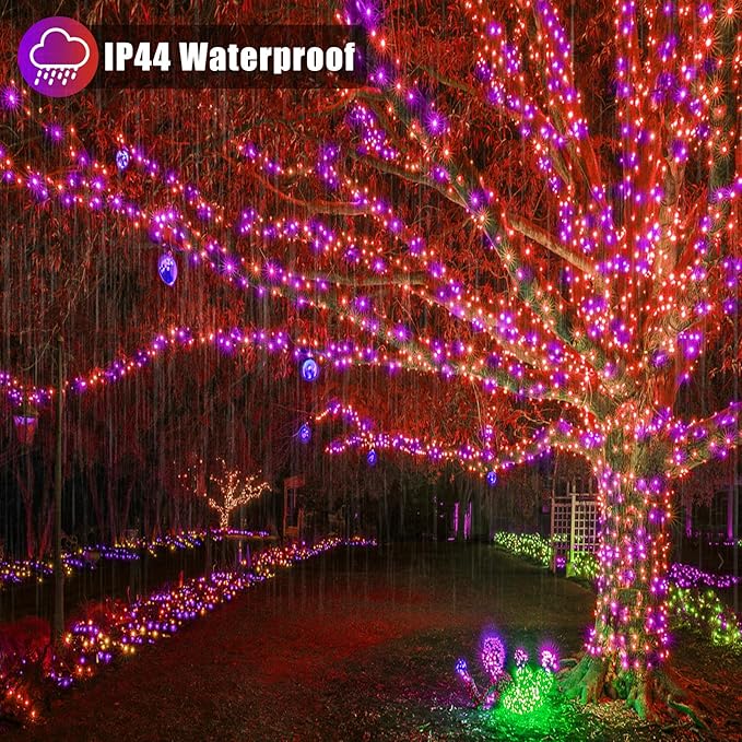 200 LED Halloween Lights Outdoor, 66ft Halloween String Lights Indoor Clear Wire 8 Modes Waterproof Plug in Twinkle Fairy Light for Tree Party Garden Decorations, Purple&Orange