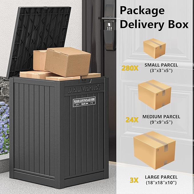 Package Delivery Box for Outside, 48 Gallon Storage with Lockable Secure, Large Resin Outdoor Package Drop Container