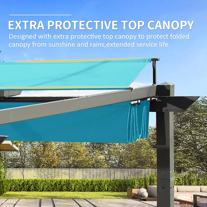 Domi Outdoor Living 11’ X 16’ Outdoor Retractable Pergola with Weather-Resistant Canopy Aluminum Garden Pergola Patio Grill Gazebo for Courtyard (Lake Blue)